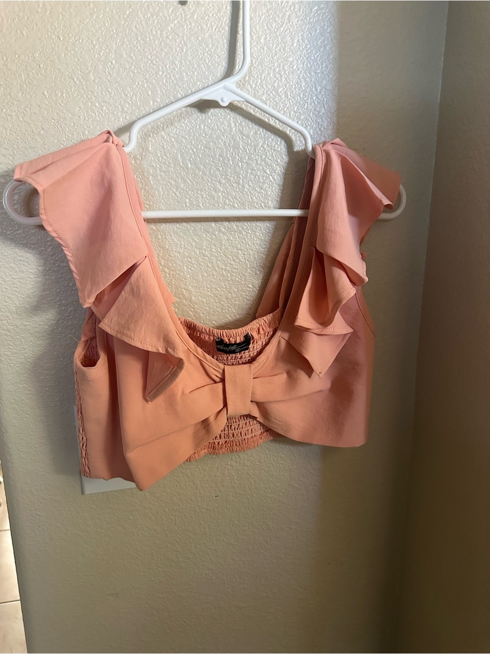 Vici Peach Bow-Front Ruffle Crop Top